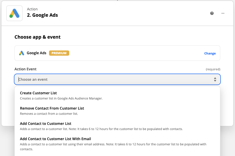 Zapier Google Ads Action App Customer List Leads 1A